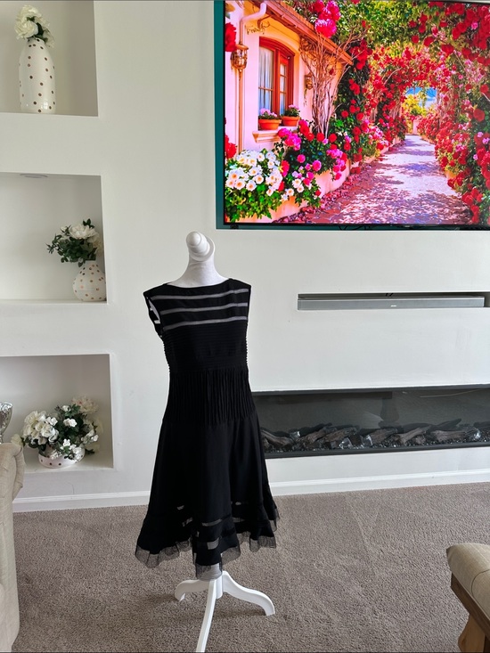Tadashi Shoji Dresses & Skirts - Tadashi Shoji Black Sheer-Striped Midi Dress
